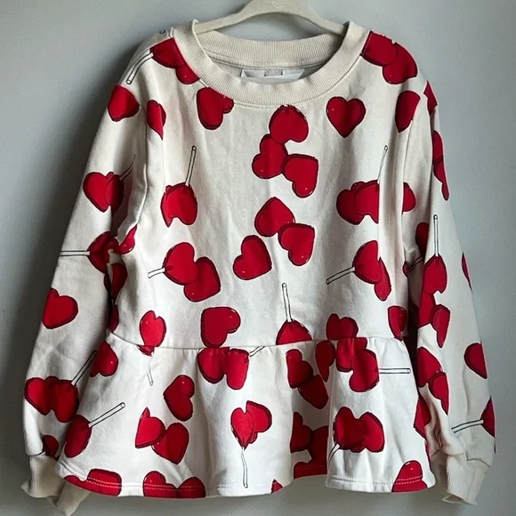H&M Cream Sweater with Red Heart Lollipop Design - US 6X/7 - Picture 3 of 10